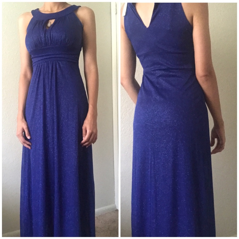 High Neck Royal Blue Sparkle Military Ball Gown